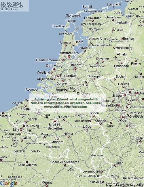 Fulmini Paesi Bassi 21:45 UTC gio, 28.03.2024