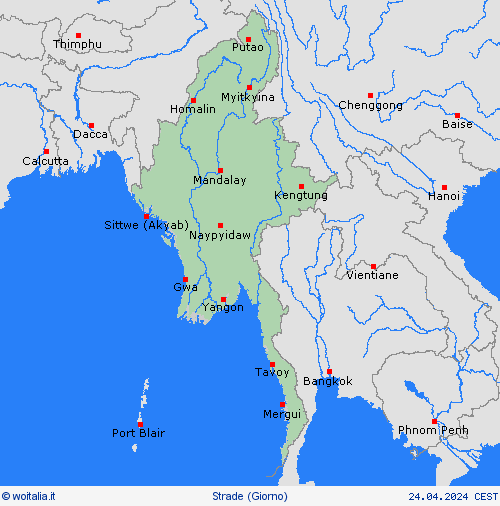 condizioni delle strade Birmania Asia Carte di previsione