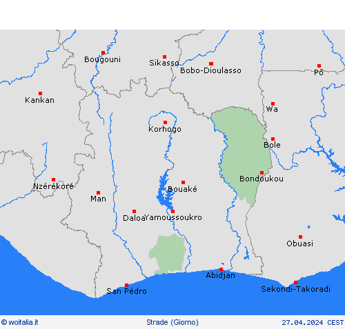 condizioni delle strade Costa d’Avorio Africa Carte di previsione