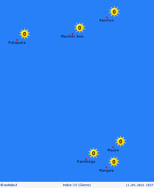 indice uv Isole Cook Oceania Carte di previsione