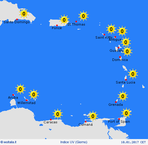 indice uv Piccole Antille America Centrale Carte di previsione