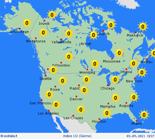 indice uv  America del Nord Carte di previsione