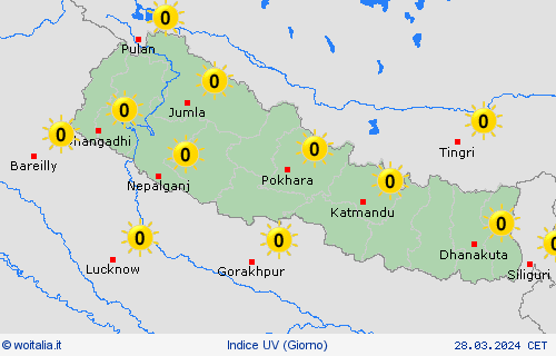 indice uv Nepal Asia Carte di previsione