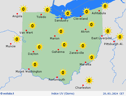 indice uv Ohio America del Nord Carte di previsione