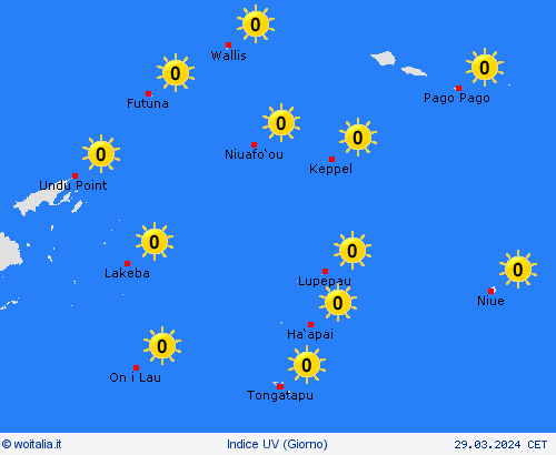 indice uv Tonga Oceania Carte di previsione