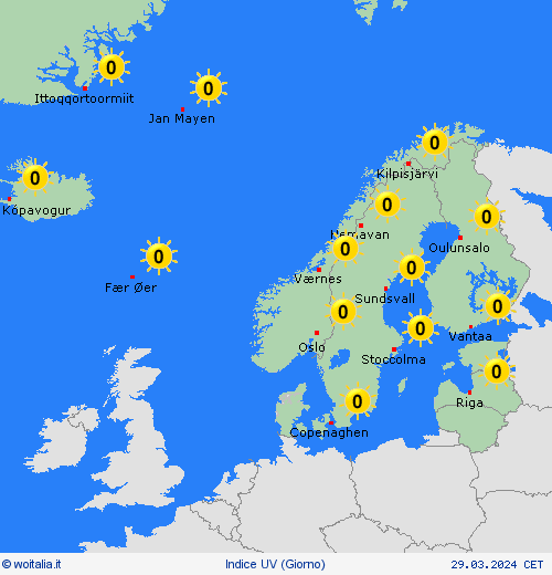 indice uv  Europa Carte di previsione