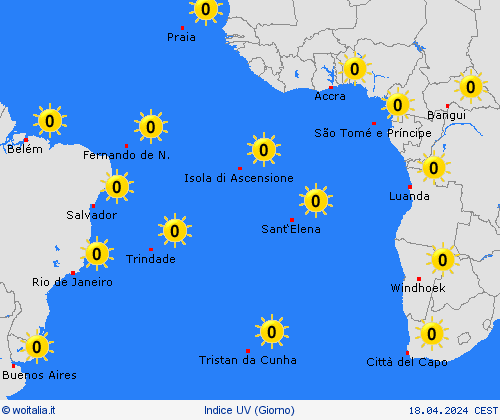 indice uv Isole Atlantiche Africa Carte di previsione
