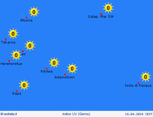 indice uv Isole Pitcairn Oceania Carte di previsione