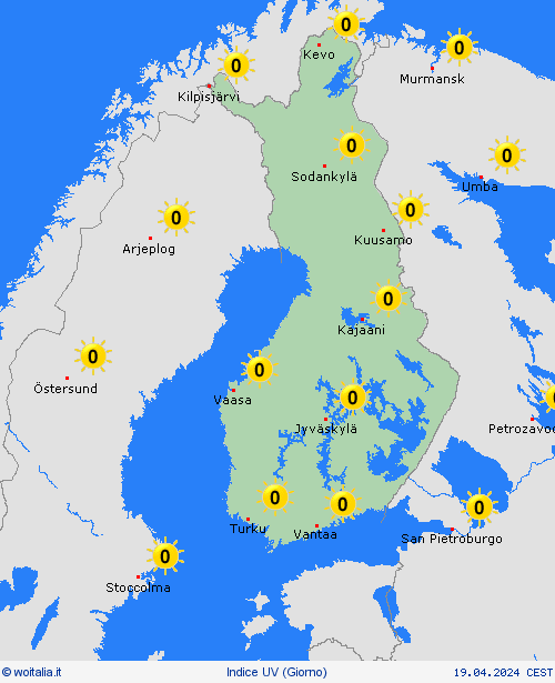 indice uv Finlandia Europa Carte di previsione