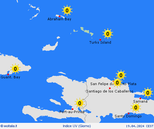 indice uv Turks e Caicos America Centrale Carte di previsione