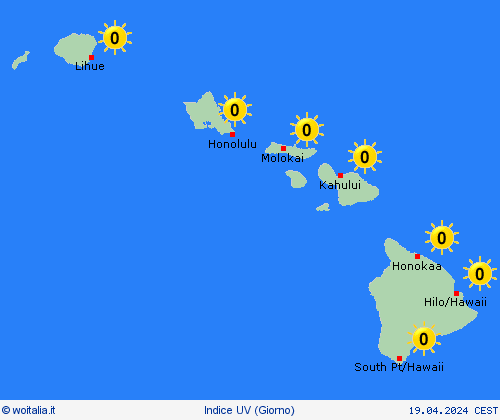 indice uv Hawaii America del Nord Carte di previsione