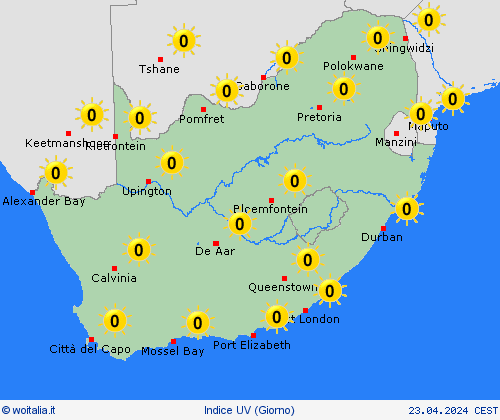 indice uv Sudafrica Africa Carte di previsione