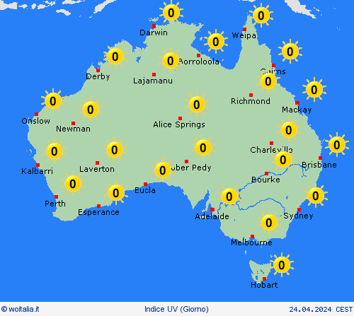 indice uv Australia Oceania Carte di previsione