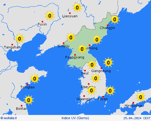 indice uv Corea del Nord Asia Carte di previsione