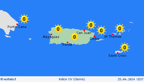 indice uv Porto Rico America Centrale Carte di previsione