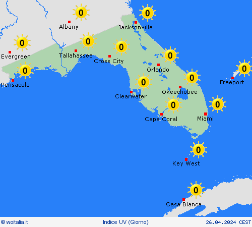 indice uv Florida America del Nord Carte di previsione