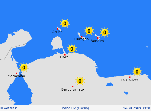 indice uv Antille Olandesi America Meridionale Carte di previsione