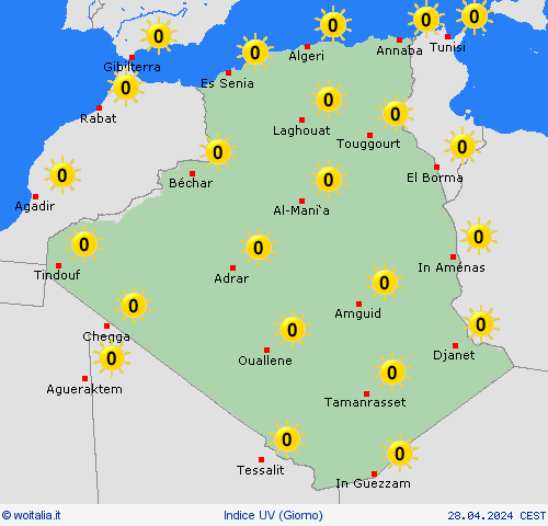 indice uv Algeria Africa Carte di previsione