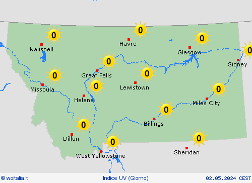 indice uv Montana America del Nord Carte di previsione