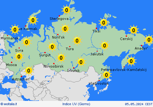 indice uv Russia Asia Carte di previsione