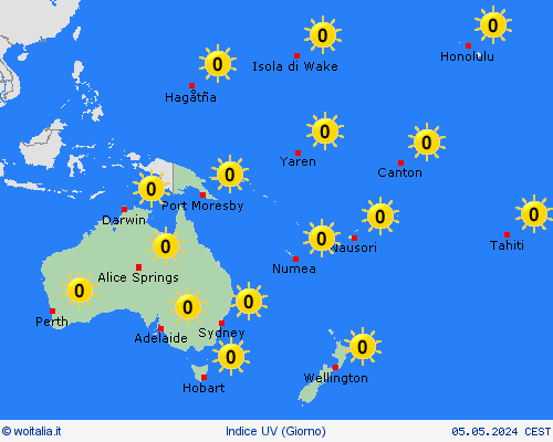 indice uv  Oceania Carte di previsione