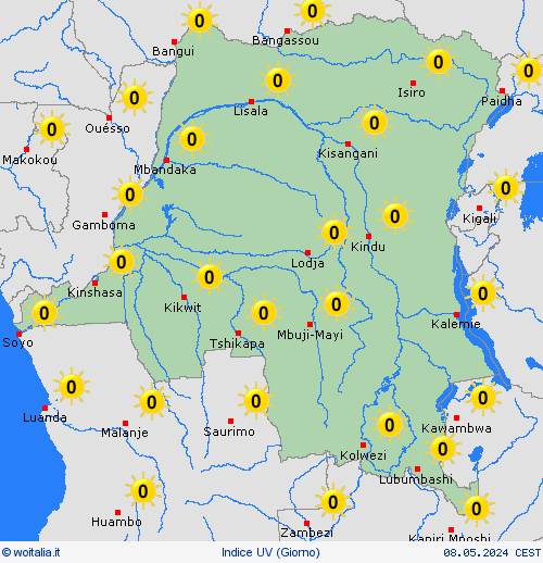 indice uv Repubblica Democratica del Congo Africa Carte di previsione