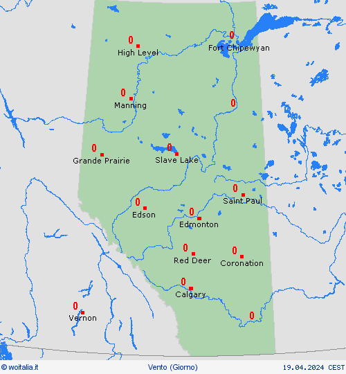 vento Alberta America del Nord Carte di previsione