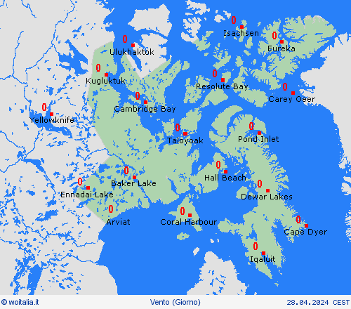 vento Nunavut America del Nord Carte di previsione