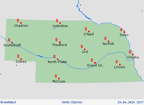 vento Nebraska America del Nord Carte di previsione