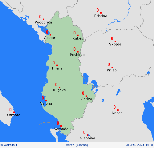 vento Albania Europa Carte di previsione