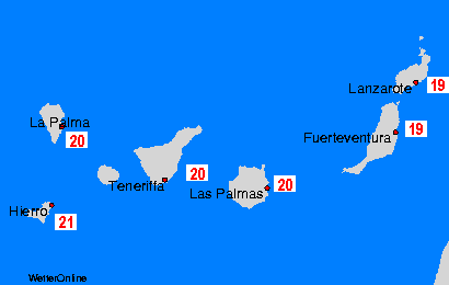 Temperature dell’acqua - Isole Canarie - gio, 28.03.