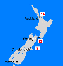 Nuova Zelanda Carte della temperatura dell’acqua