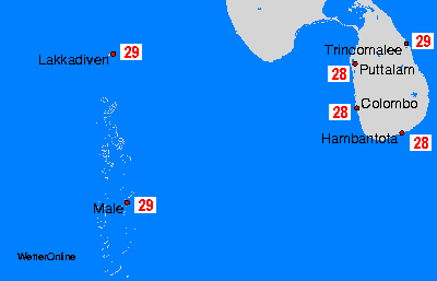 Maledives, Sri Lanka Carte della temperatura dell’acqua