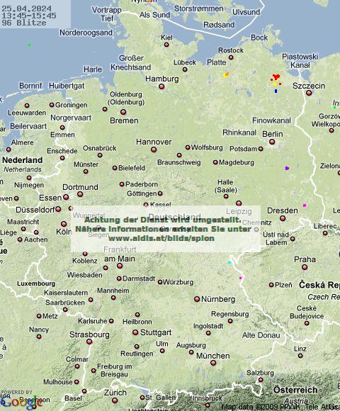 Fulmini Germania 13:45 UTC gio, 25.04.2024