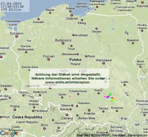 Fulmini Polonia 17:30 UTC sab, 27.04.2024