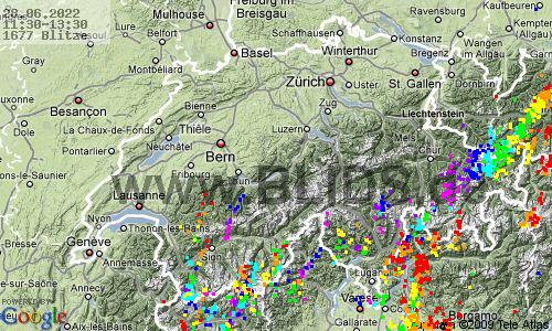 Fulmini Svizzera 11:30 UTC mar, 28.06.2022