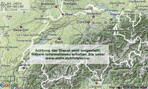 Fulmini Svizzera 22:00 UTC sab, 27.04.2024