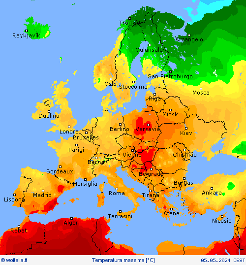 Temperatura massima Carte di previsione