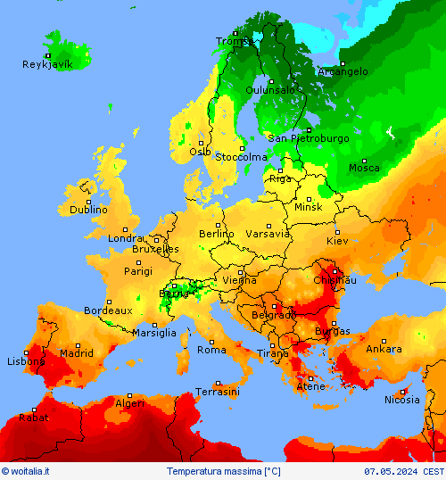 Temperatura massima Carte di previsione