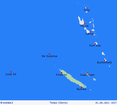 sommario Nuova Caledonia Oceania Carte di previsione