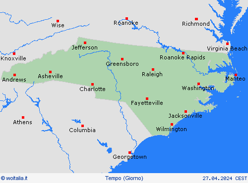 sommario Carolina del Nord America del Nord Carte di previsione