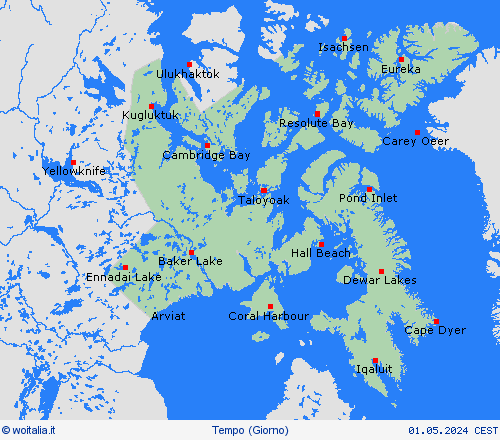 sommario Nunavut America del Nord Carte di previsione