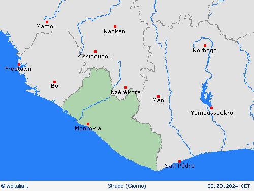 condizioni delle strade Liberia Africa Carte di previsione
