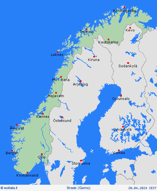 condizioni delle strade Norvegia Europa Carte di previsione