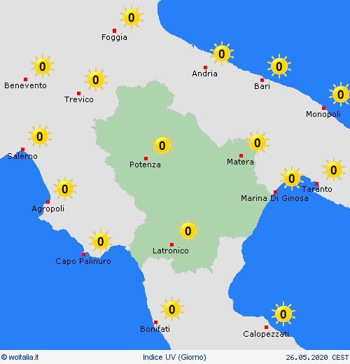 indice uv  Italia Carte di previsione