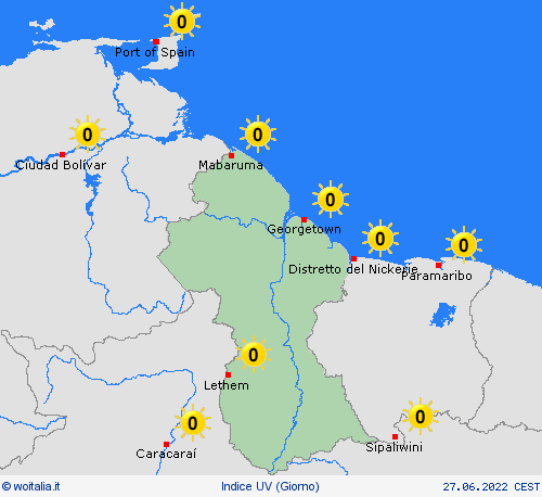indice uv Guyana America Meridionale Carte di previsione