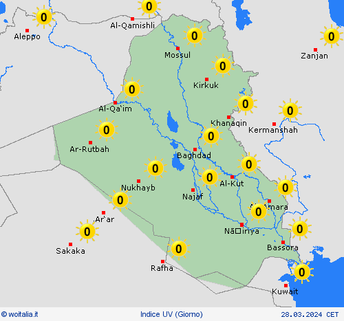 indice uv Iraq Asia Carte di previsione