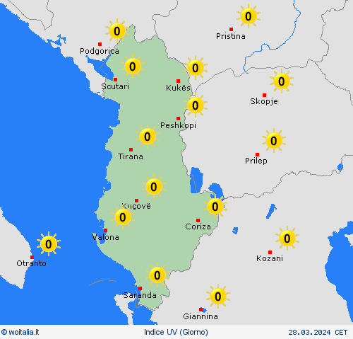 indice uv Albania Europa Carte di previsione