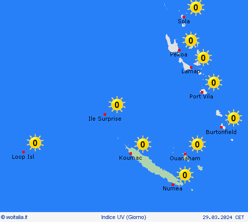 indice uv Nuova Caledonia Oceania Carte di previsione