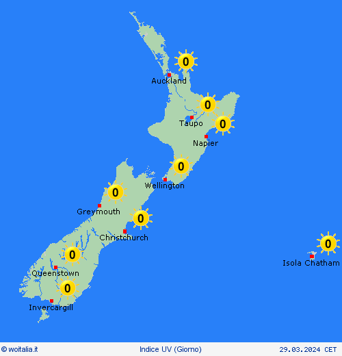 indice uv Nuova Zelanda Oceania Carte di previsione